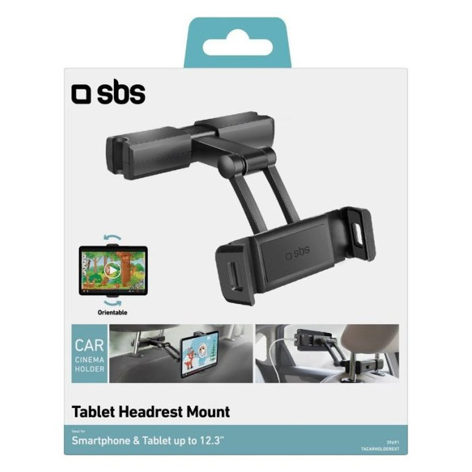 SBS - Support pour appui-tête pour smartphone et tablette jusqu'à 12,3", noir