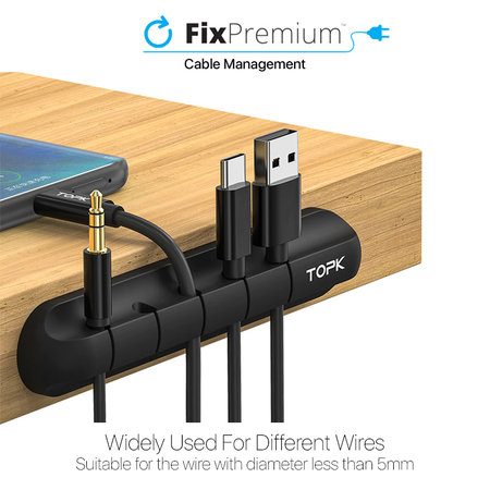 TOPK - Organisateur de câbles - Support pour 7 câbles, noir