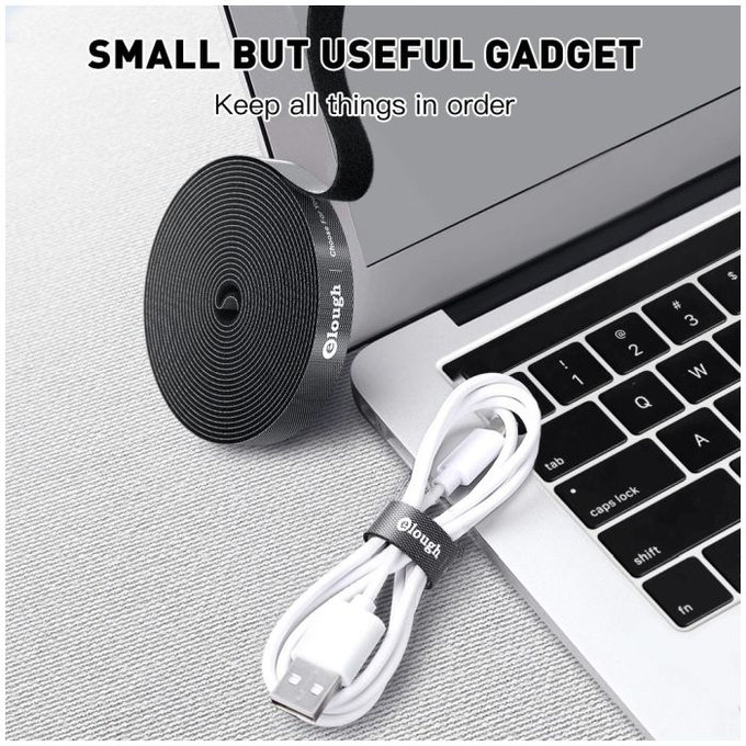 Elough - Organisateur de câbles - Ruban de câble (3m), noir