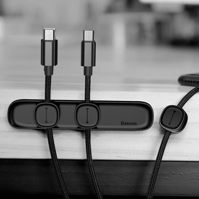 Baseus - Organisateur de câbles - Support pour 3 câbles, Noir