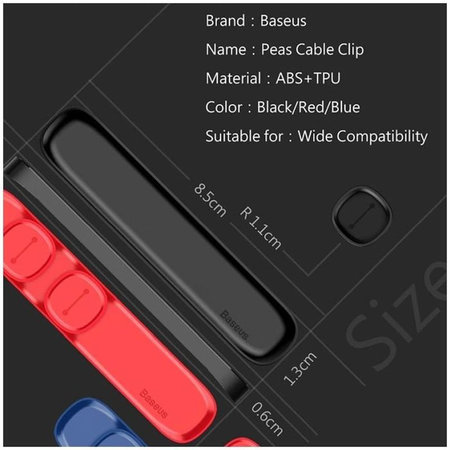 Baseus - Organisateur de câbles - Support pour 3 câbles, Noir