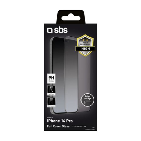 SBS - Coque complète en verre trempé pour iPhone 14 Pro, noir