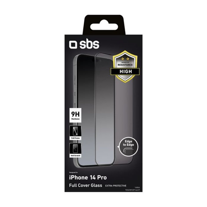 SBS - Coque complète en verre trempé pour iPhone 14 Pro, noir