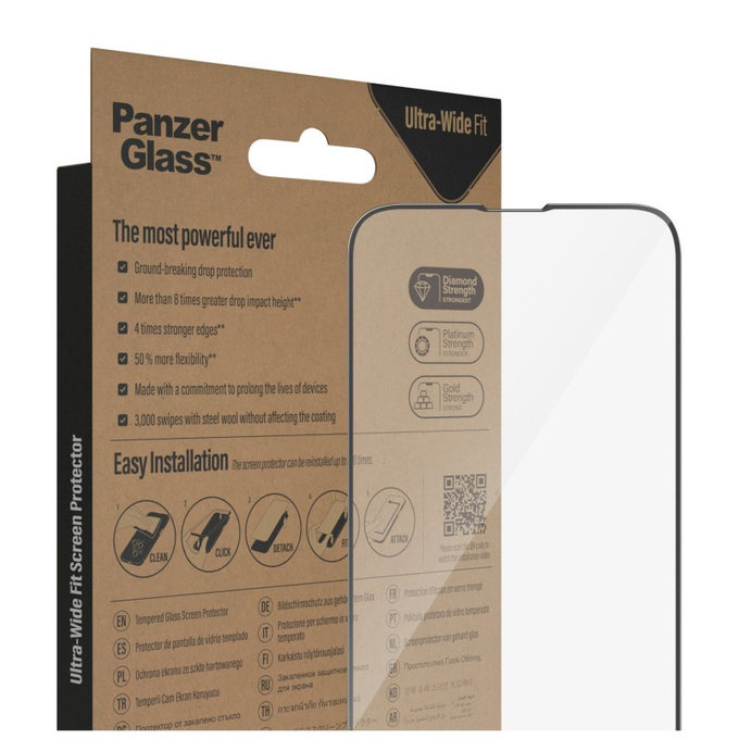 Verre trempé UWF AB avec applicateur pour iPhone 14 Plus/13 Pro Max, Noir, PanzerGlass