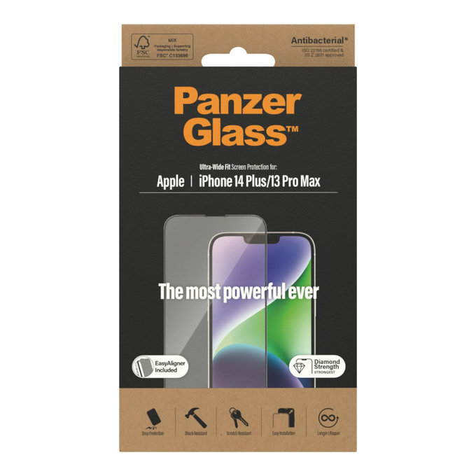 Verre trempé UWF AB avec applicateur pour iPhone 14 Plus/13 Pro Max, Noir, PanzerGlass