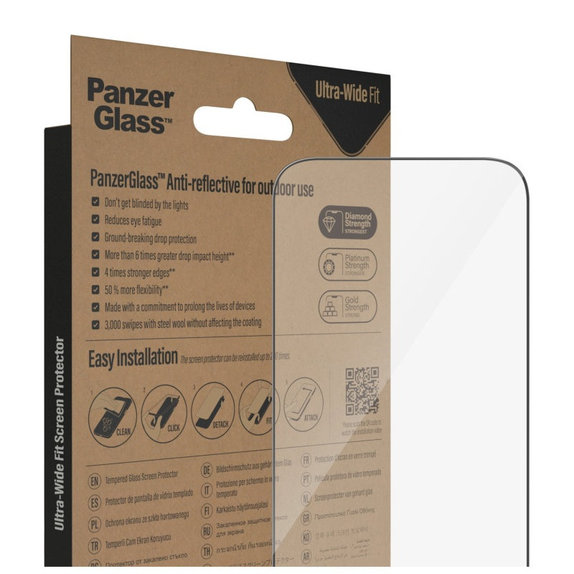 Verre trempé UWF Anti-Reflective AB avec applicateur pour iPhone 14 Pro, Noir, PanzerGlass