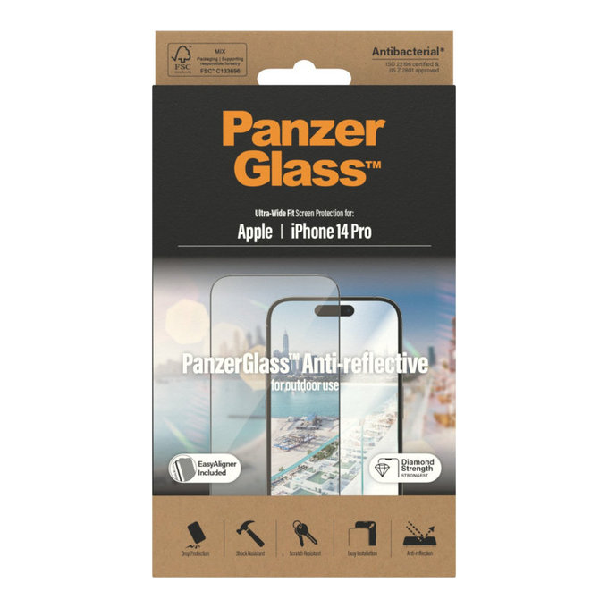 Verre trempé UWF Anti-Reflective AB avec applicateur pour iPhone 14 Pro, Noir, PanzerGlass