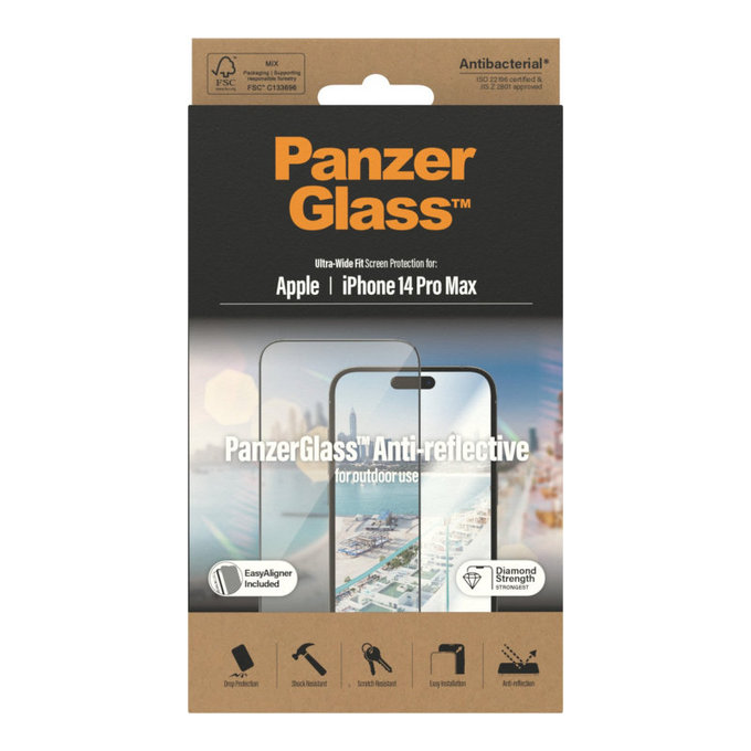 Verre trempé UWF Anti-Reflective AB avec applicateur pour iPhone 14 Pro Max, Noir, PanzerGlass