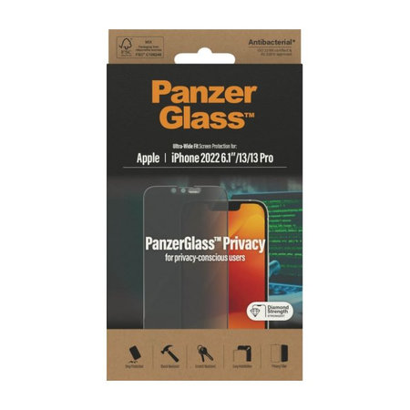 PanzerGlass - Verre trempé UWF Privacy AB pour iPhone 13, 13 Pro, 14 et 16e