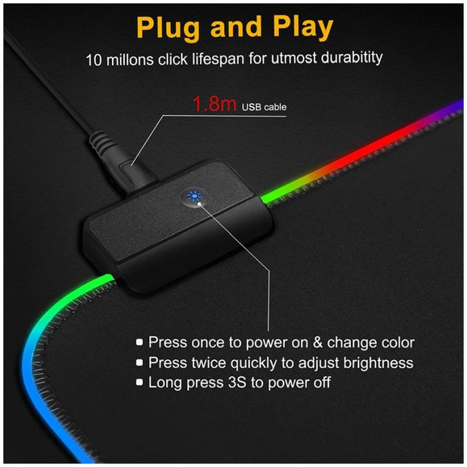 FixPremium - Tapis de souris et clavier s RGB, 90x40cm, noir