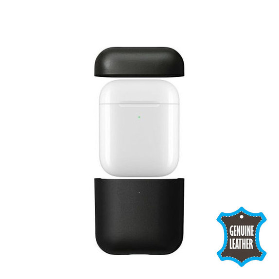 FixPremium - Étui en cuir pour AirPods 1 & 2, noir