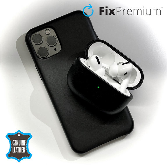 FixPremium - Étui en cuir pour AirPods 3, noir