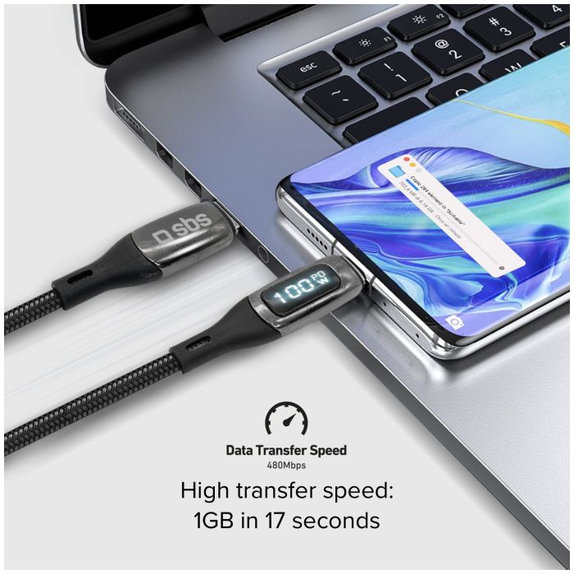 SBS - Câble USB-C / USB-C pour LCD & PowerDelivery 100W (1m), noir