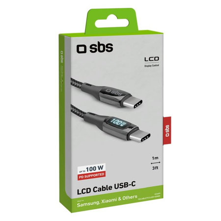 SBS - Câble USB-C / USB-C pour LCD & PowerDelivery 100W (1m), noir