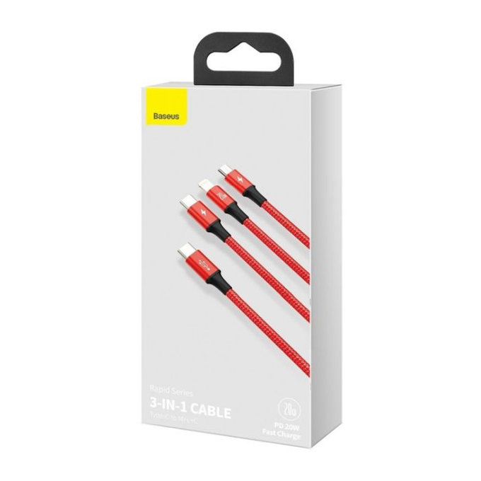 Baseus - Câble - USB-C 3v1 (2x USB-C, Lightning) (1,5m), rouge