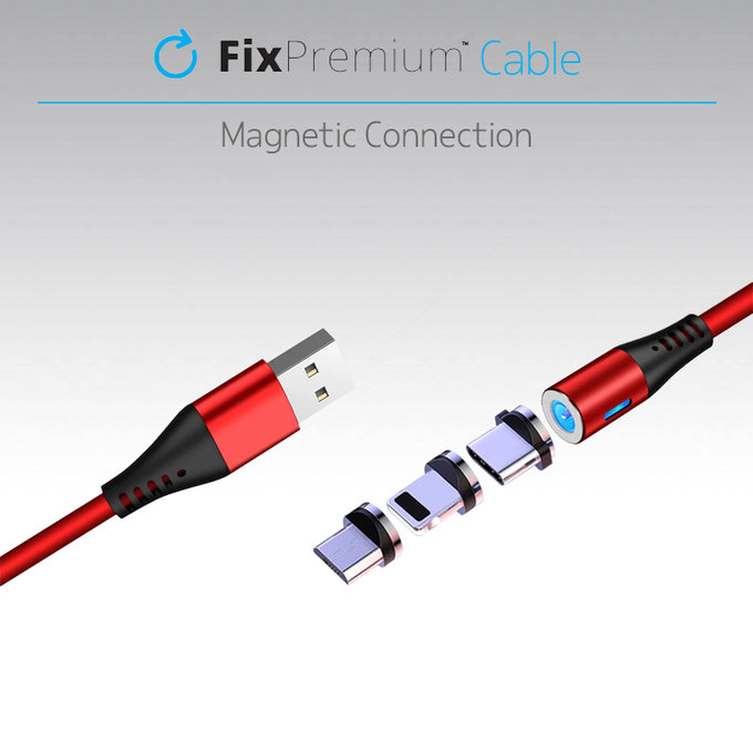 FixPremium - Câble magnétique USB-C / USB (2m), noir