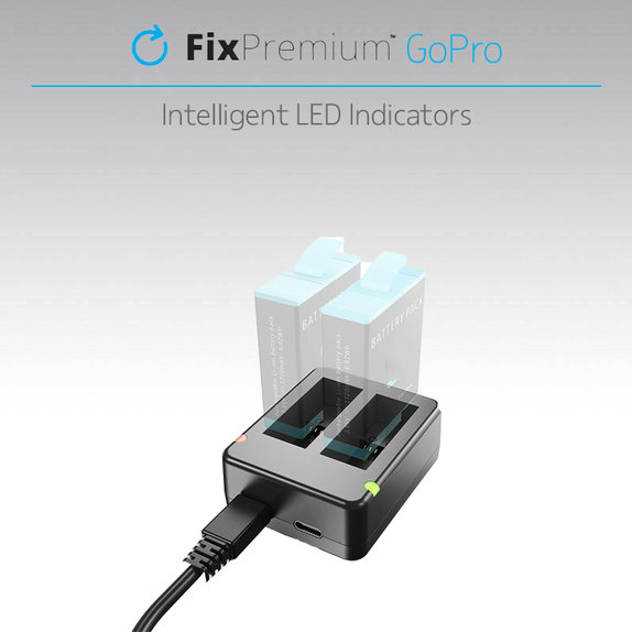 FixPremium - Station de charge pour 2 batteries GoPro (Hero (2018)/Hero 5/Hero 6/Hero 7/Hero 8), noir