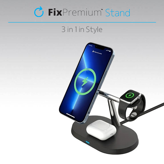 FixPremium - Support MagSafe 3en1 pour iPhone, Apple Watch et AirPods, noir