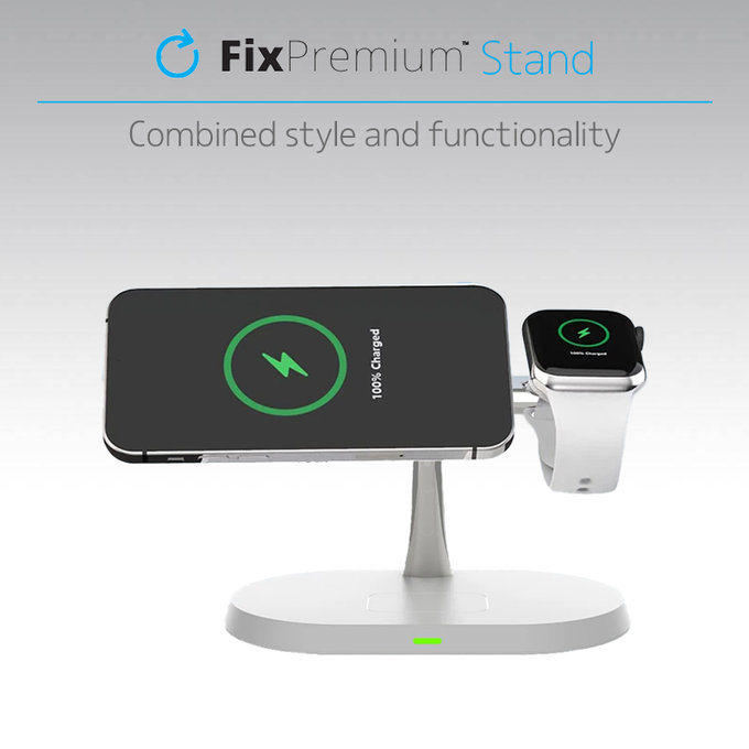 FixPremium - Support MagSafe 3en1 pour iPhone, Apple Watch et AirPods, blanc