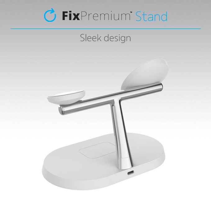 FixPremium - Support MagSafe 3en1 pour iPhone, Apple Watch et AirPods, blanc