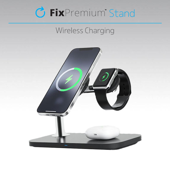 FixPremium - Support MagSafe 3en1 pour iPhone, Apple Watch et AirPods, noir