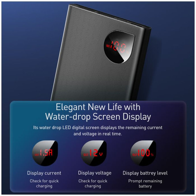 Baseus - PowerBank 20 000 mAh, noir