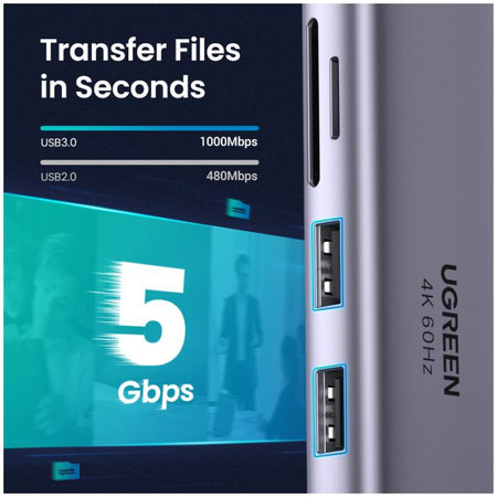 UGREEN - Hub USB-C 6v1, gris