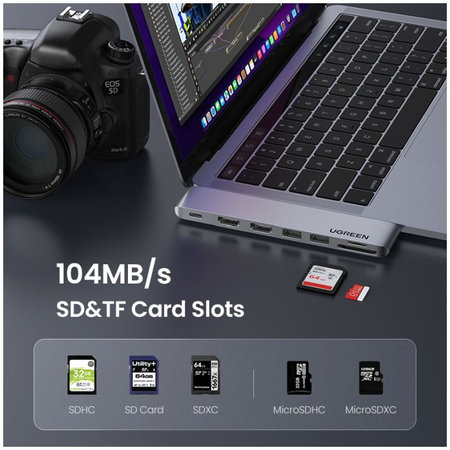 UGREEN - Hub double USB-C 7v1, gris