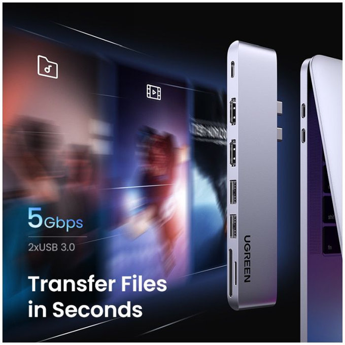 UGREEN - Hub double USB-C 7v1, gris