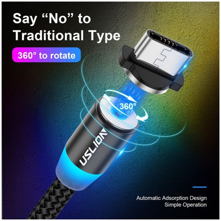 USLION - Câble Magnétique Lightning / USB (1m), noir