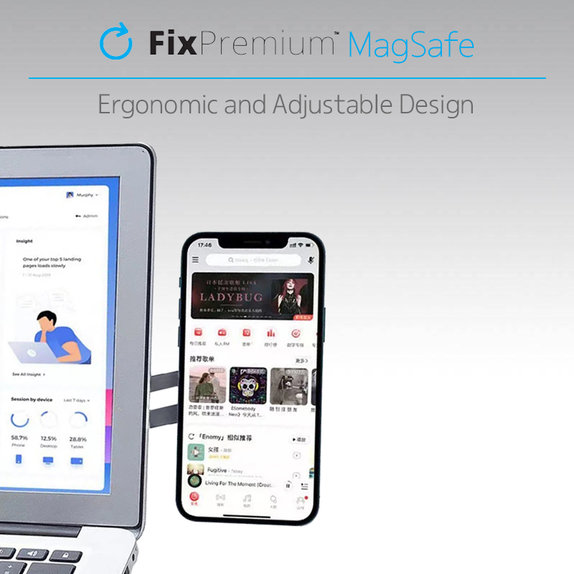 FixPremium - Support MagSafe pour iPhone pour ordinateur portable, noir