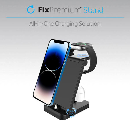 FixPremium - Support pliable 3 en 1 pour iPhone, Apple Watch et AirPods, noir