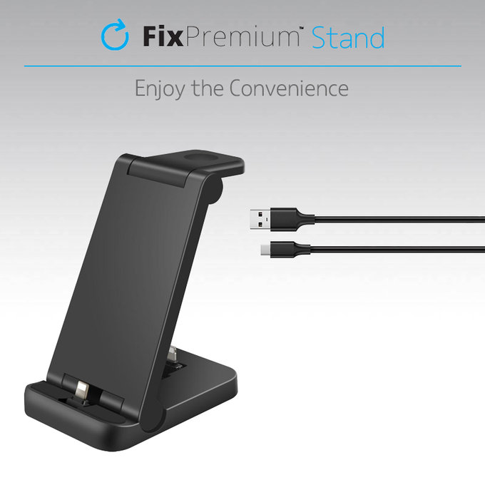 FixPremium - Support pliable 3 en 1 pour iPhone, Apple Watch et AirPods, noir
