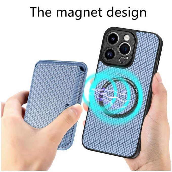 FixPremium - Étui Carbon s MagSafe Wallet pour iPhone 14 Pro Max, bleu