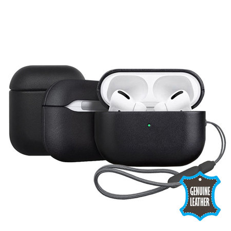 FixPremium - Étui en cuir pour AirPods Pro 2, noir