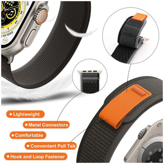 FixPremium - Bracelet Trail Loop pour Apple Watch (42, 44, 45 et 49 mm), noir