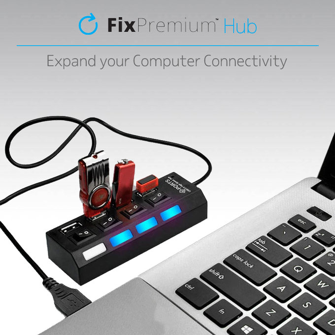 FixPremium - Interrupteur d'alimentation du hub USB pour 7 USB, noir
