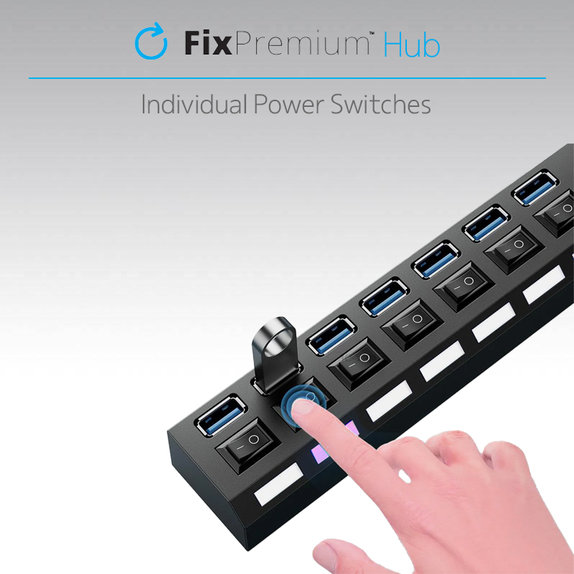 FixPremium - Interrupteur d'alimentation du hub USB pour 7 USB, noir