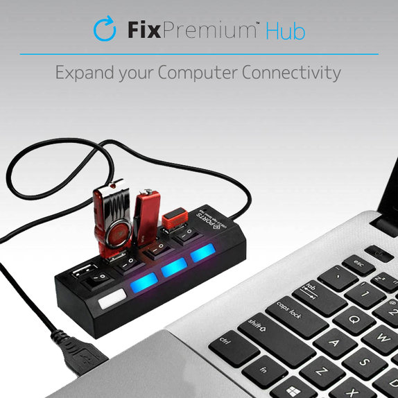 FixPremium - Interrupteur d'alimentation du hub USB pour 4 USB, noir