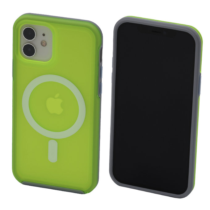 FixPremium - Coque transparente avec MagSafe pour iPhone 12 & 12 Pro, neon green