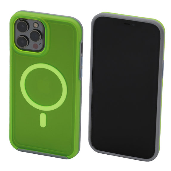 FixPremium - Coque transparente avec MagSafe pour iPhone 13 Pro Max, neon green