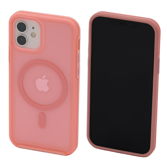 FixPremium - Coque transparente avec MagSafe pour iPhone 12 & 12 Pro, peach pink