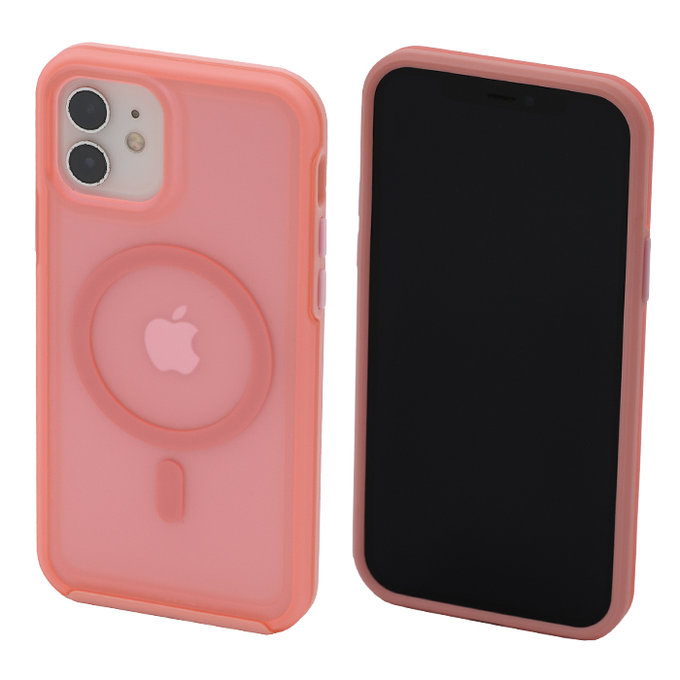FixPremium - Coque transparente avec MagSafe pour iPhone 12 & 12 Pro, peach pink