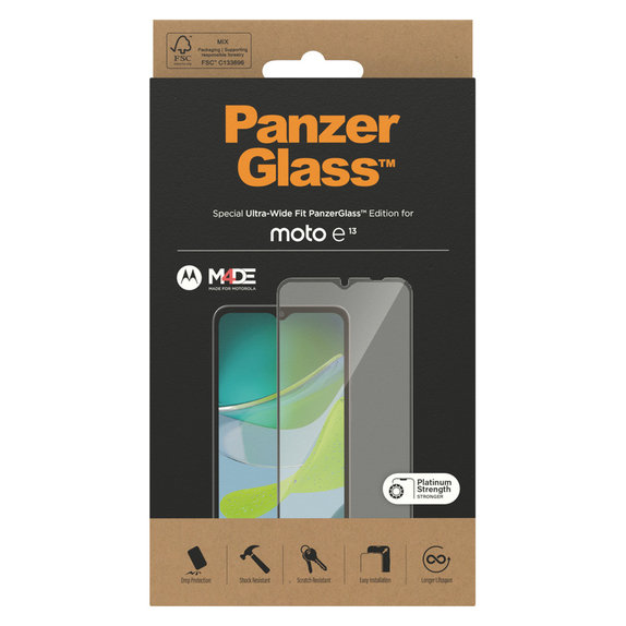 Verre trempé UWF pour Motorola Moto E13, Noir, PanzerGlass