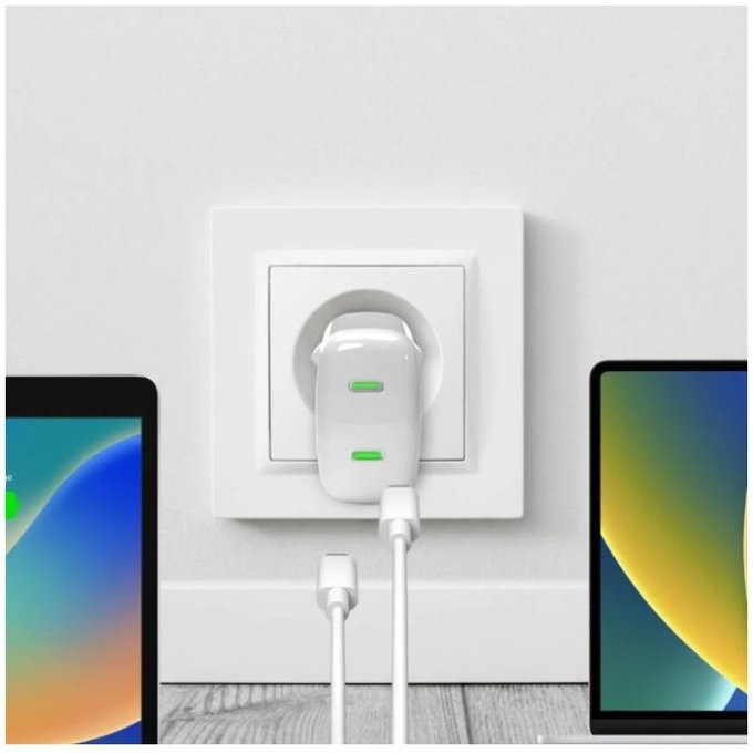 PURO - Adaptateur de charge MiniPro 2x USB-C, GaN, 35W, blanc