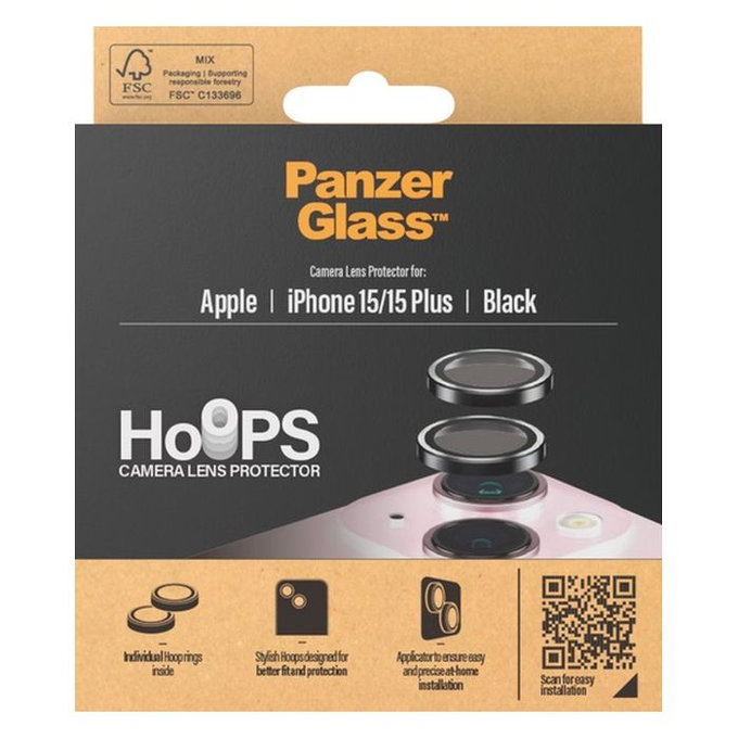 PanzerGlass - Couvercle de Protection d'Objectif d'Appareil Hoops pour iPhone 15 et 15 Plus, transparent