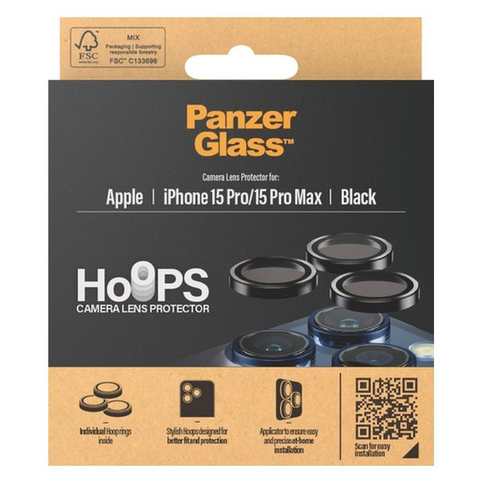 PanzerGlass - Couvercle de Protection d'Objectif d'Appareil Hoops pour iPhone 15 Pro et 15 Pro Max, transparent