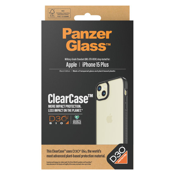 Étui ClearCase D3O pour iPhone 15 Plus, Noir, PanzerGlass