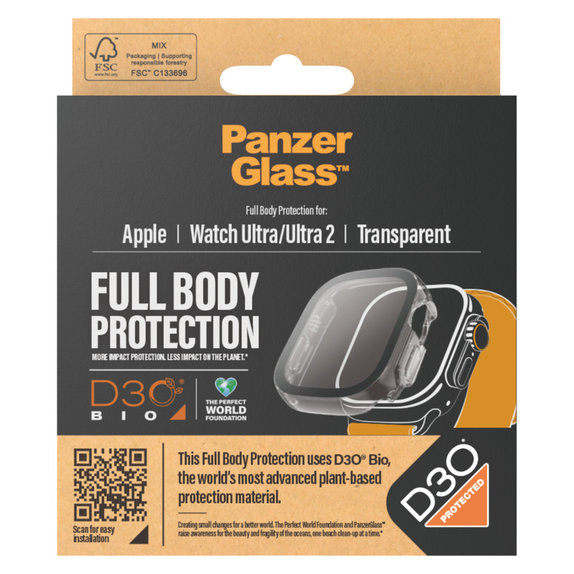 Verre trempé Full Body D3O pour Apple Watch Ultra/Ultra 2, Transparent, PanzerGlass