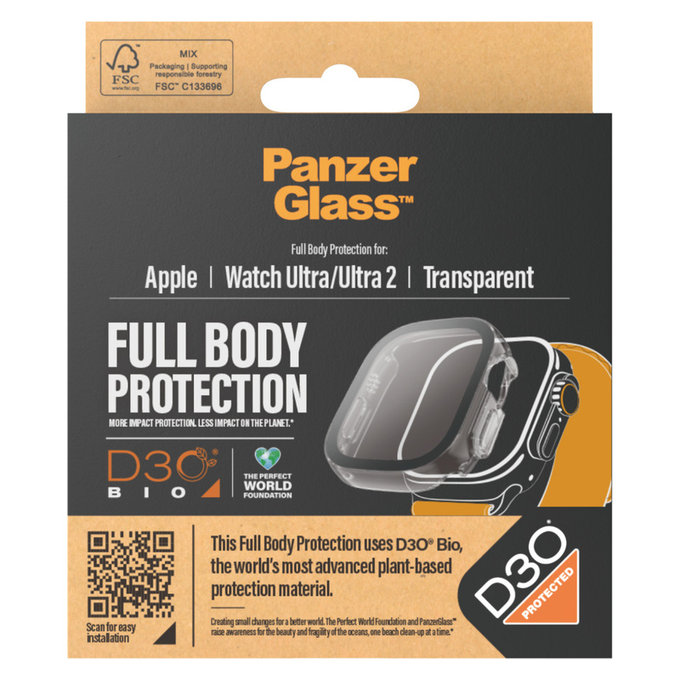 Verre trempé Full Body D3O pour Apple Watch Ultra/Ultra 2, Transparent, PanzerGlass